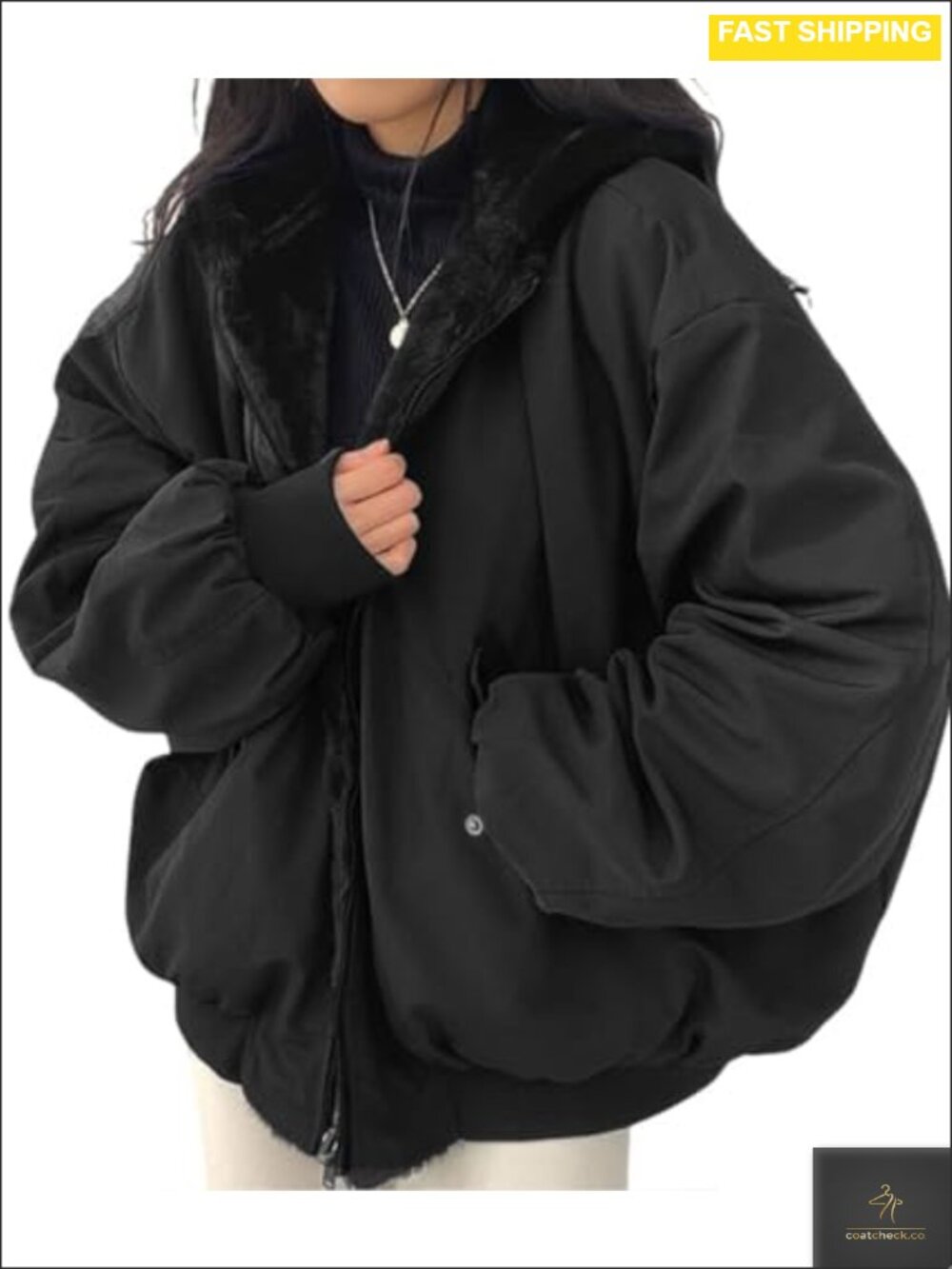 Womens Reversible Hooded Faux Fur Lined Winter Coat Warm Casual Jacket